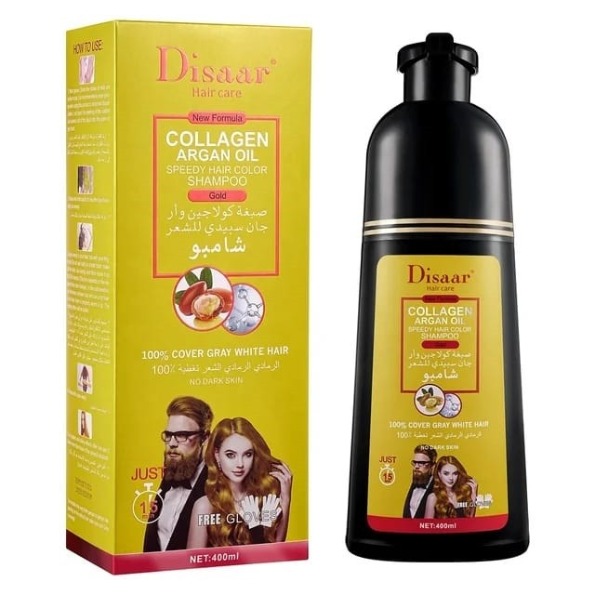 DISAAR Шампунь Оттеночный COLLAGEN Argan Oil Закрашивающий седину ЗОЛОТИСТЫЙ (Gold) 400мл (DS-5103)